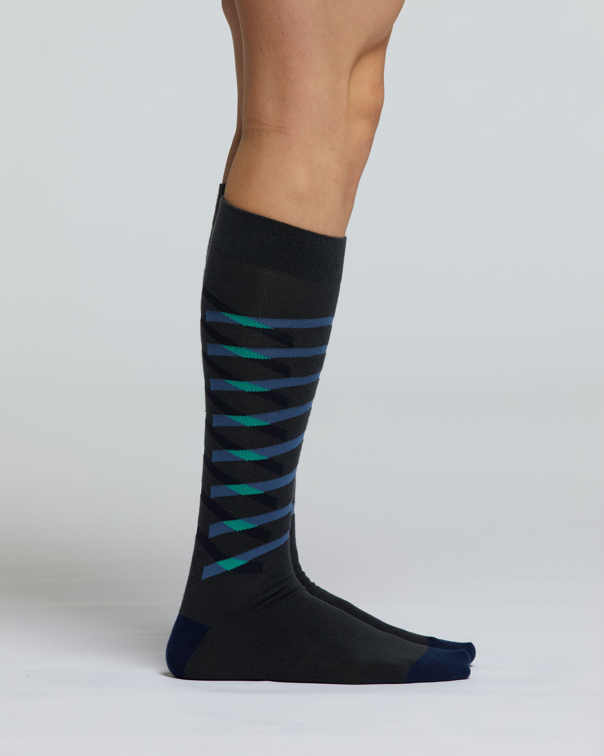 LONG COTTON ROVERE SOCK WITH ENTWINED-STRIPE PATTERN