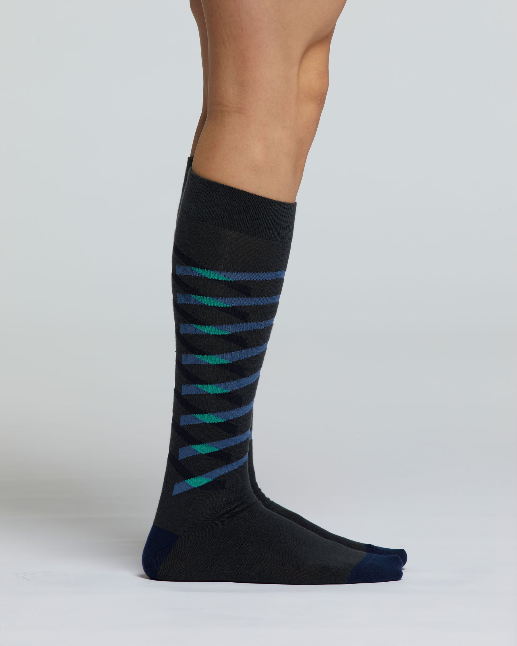 LONG COTTON ROVERE SOCK WITH ENTWINED-STRIPE PATTERN