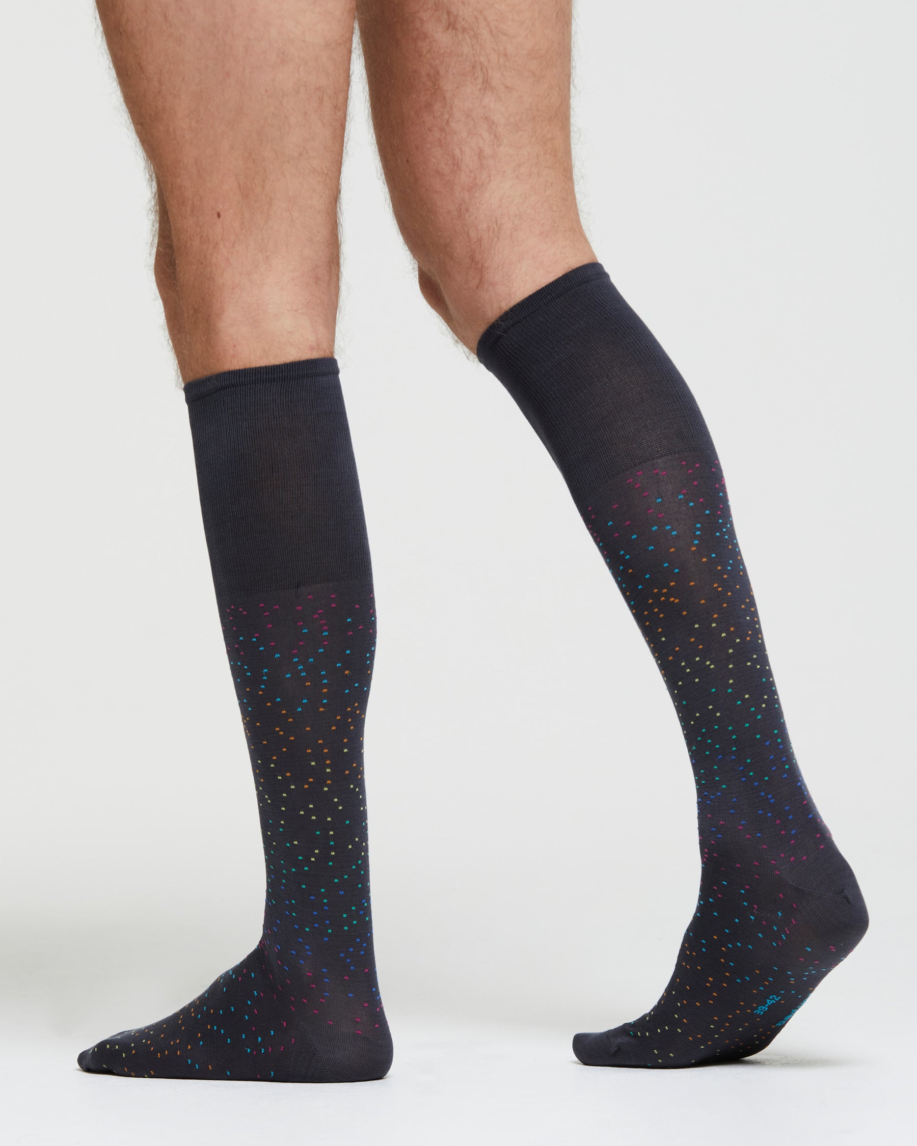 NICOLÒ COTTON LONG SOCKS WITH IRREGULAR MULTICOLOURED POLKA DOT PATTERN