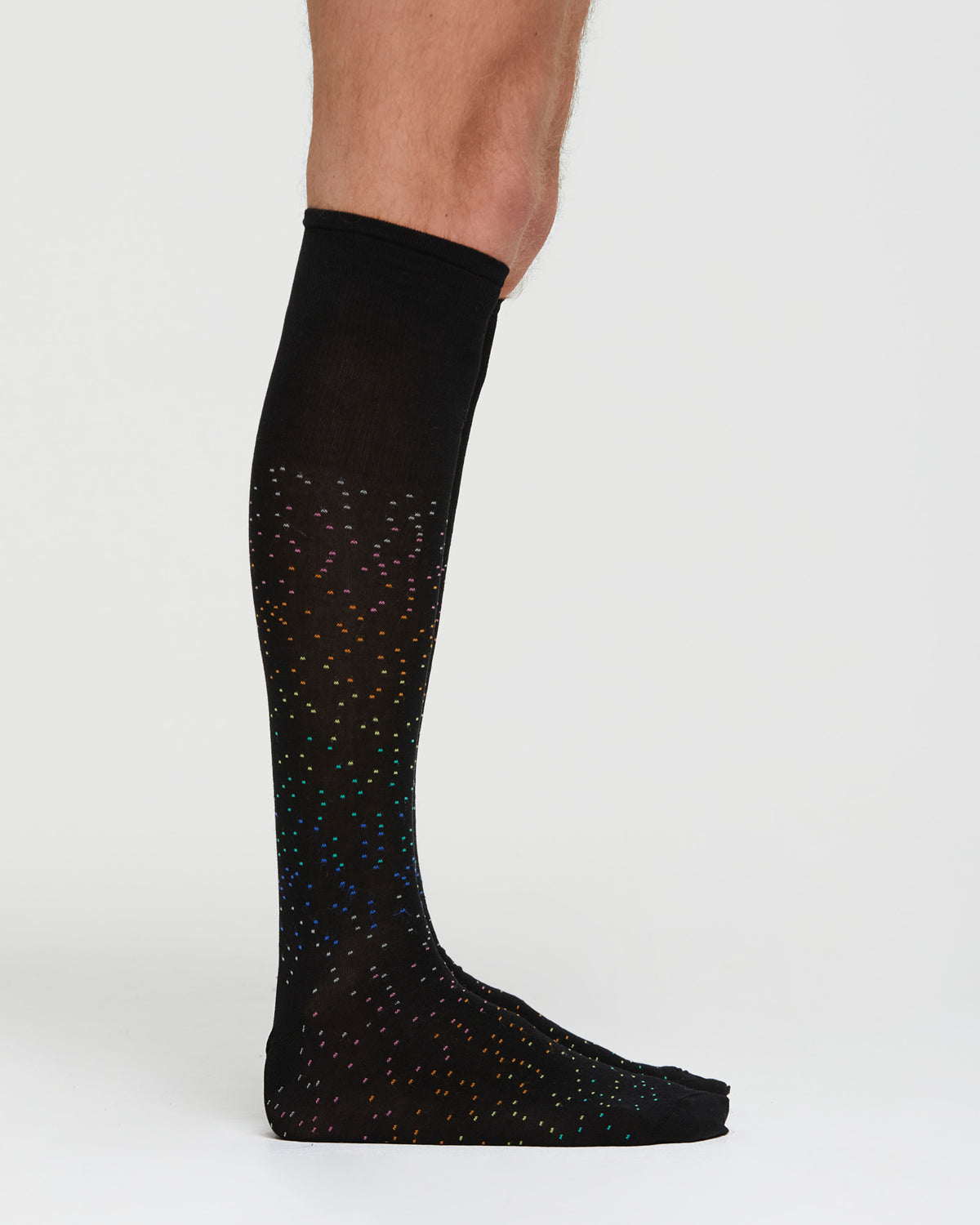 NICOLÒ COTTON LONG SOCKS WITH IRREGULAR MULTICOLOURED POLKA DOT PATTERN