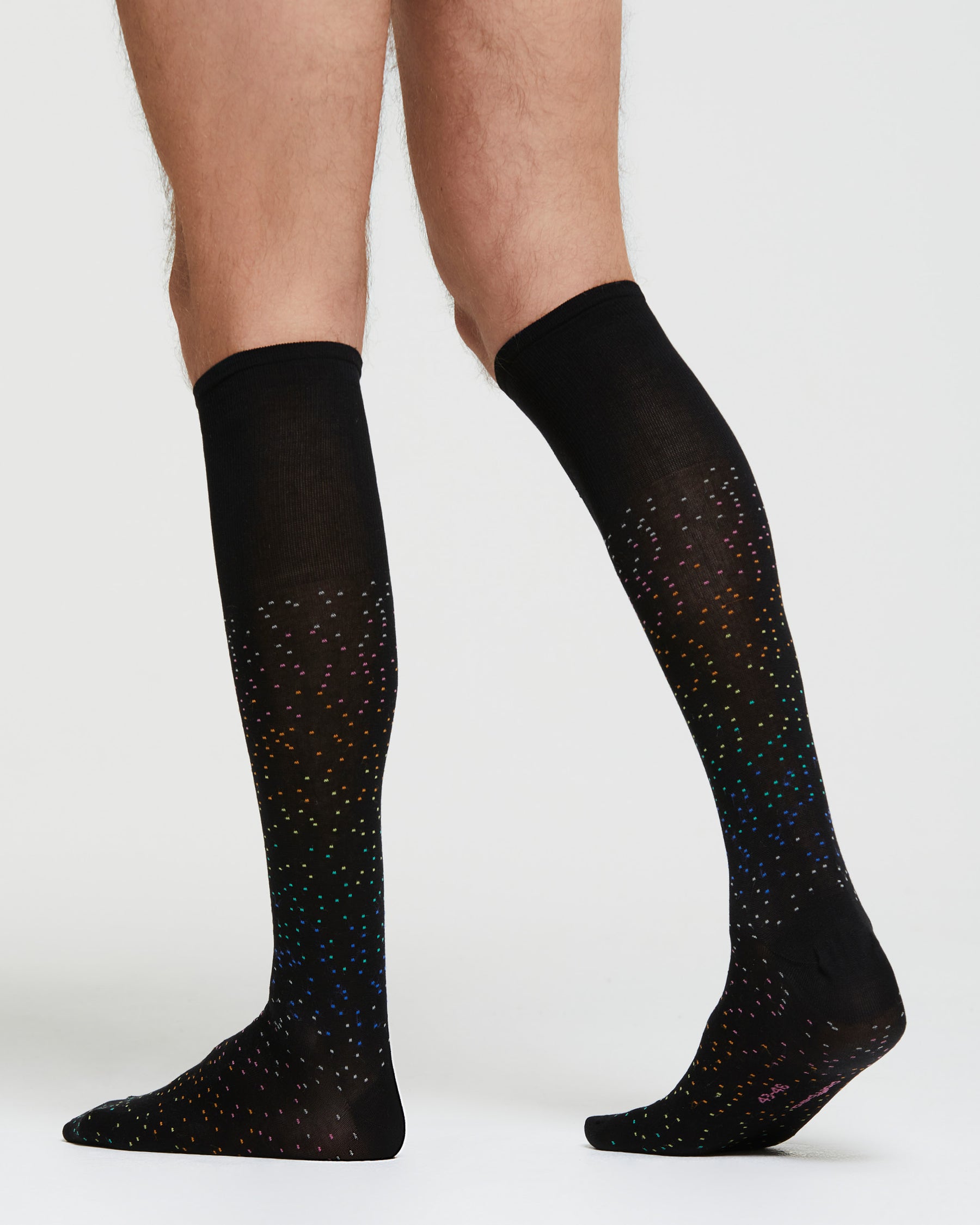 NICOLÒ COTTON LONG SOCKS WITH IRREGULAR MULTICOLOURED POLKA DOT PATTERN