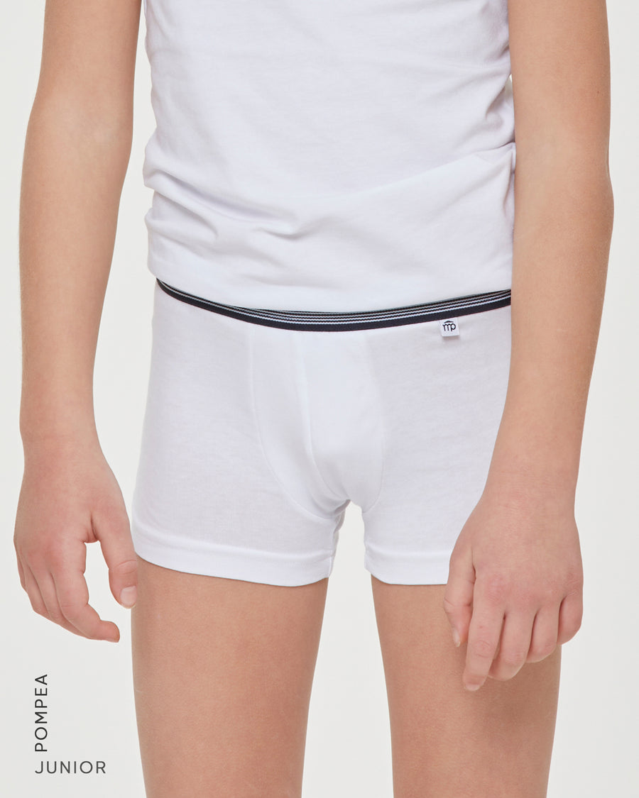 Boys' stretch organic cotton trunks with striped waistband, white, Kids'  Underwear