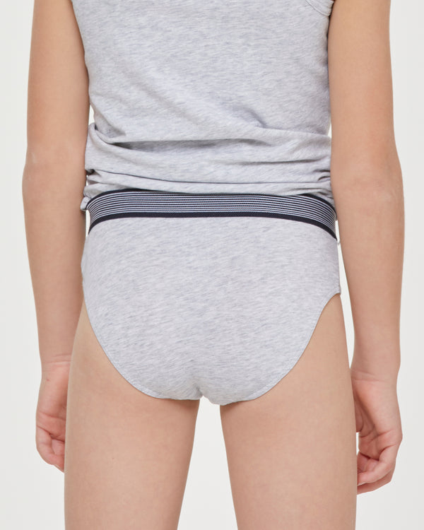 Boys' organic cotton briefs with striped waistband, melange grey, Kids'  Underwear