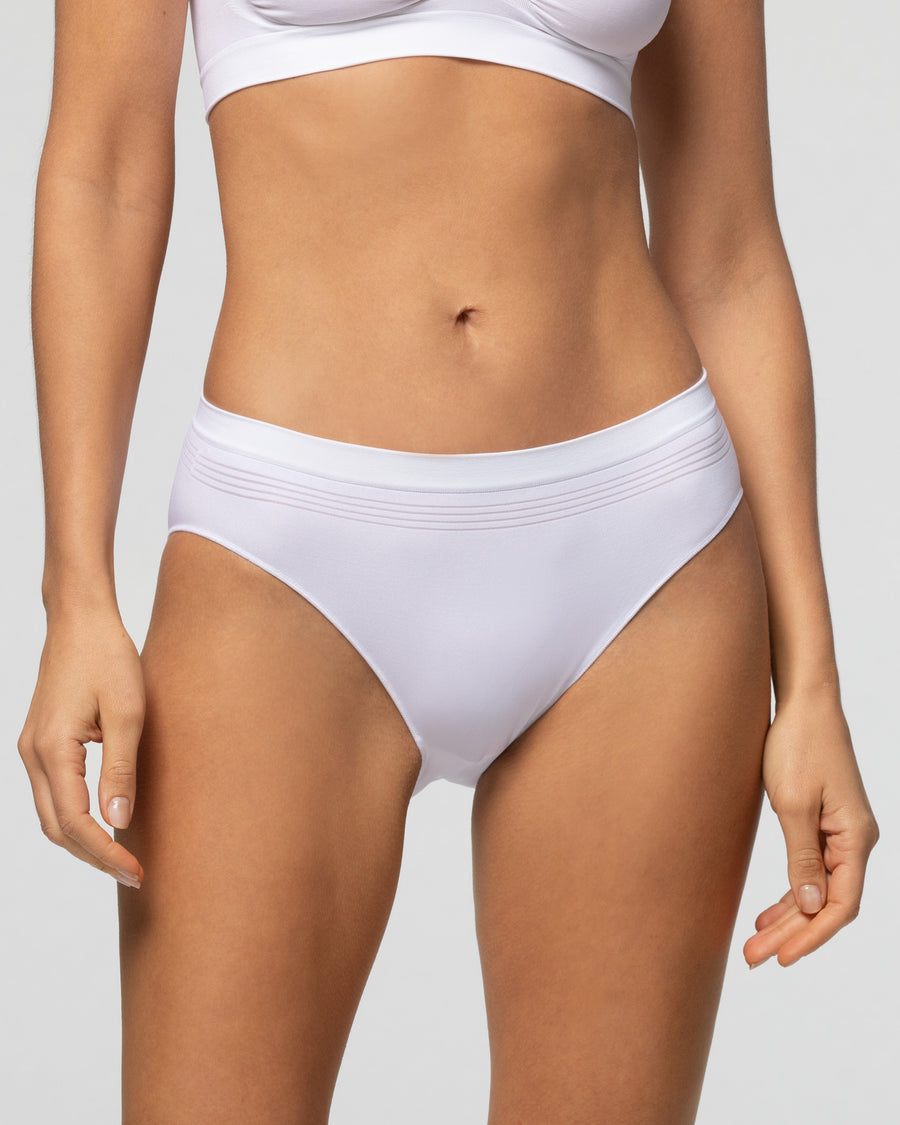 Seamless elasticated bikini briefs, odor control, white, Women's Underwear