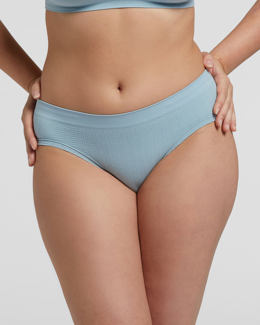 Comfort size bikini briefs in recycled yarn, light blue, Women's Underwear