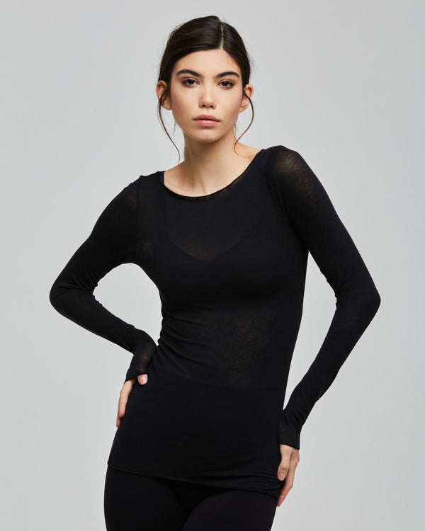 Modal cashmere boat neck top