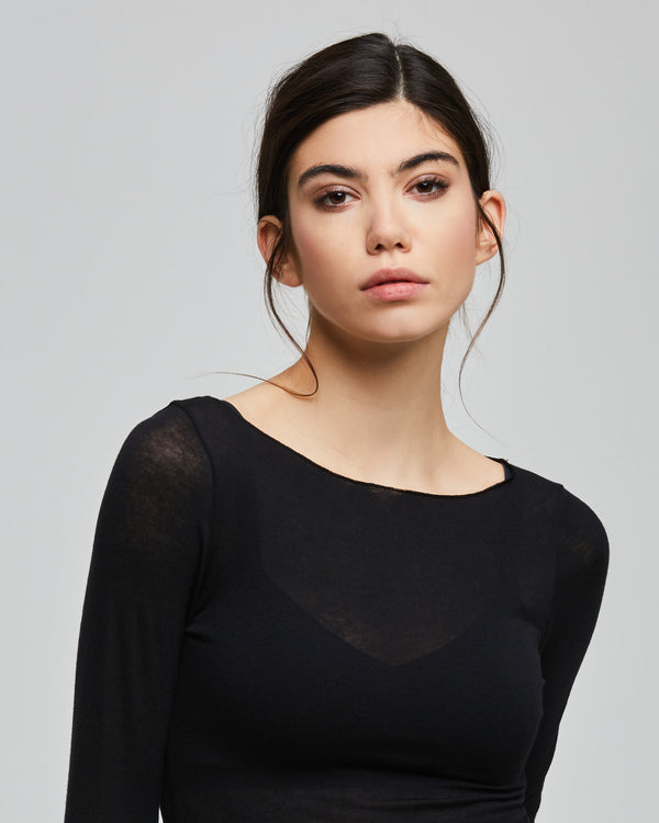 Modal cashmere boat neck top