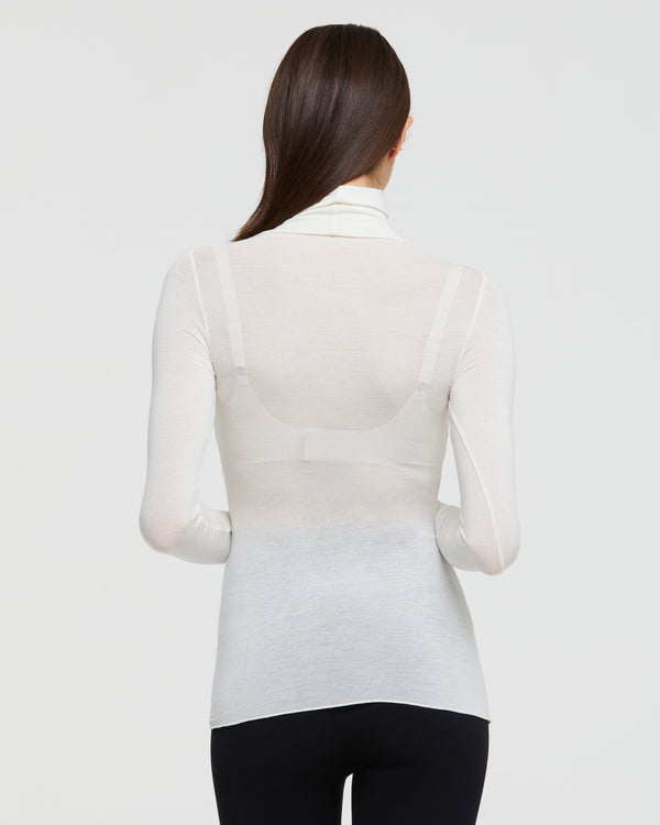 Women's turtleneck sweater, White modal cashmere turtleneck sweater
