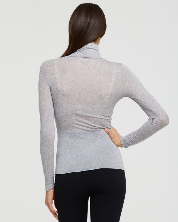 Women's grey turtleneck sweater, Melange modal cashmere turtleneck sweater