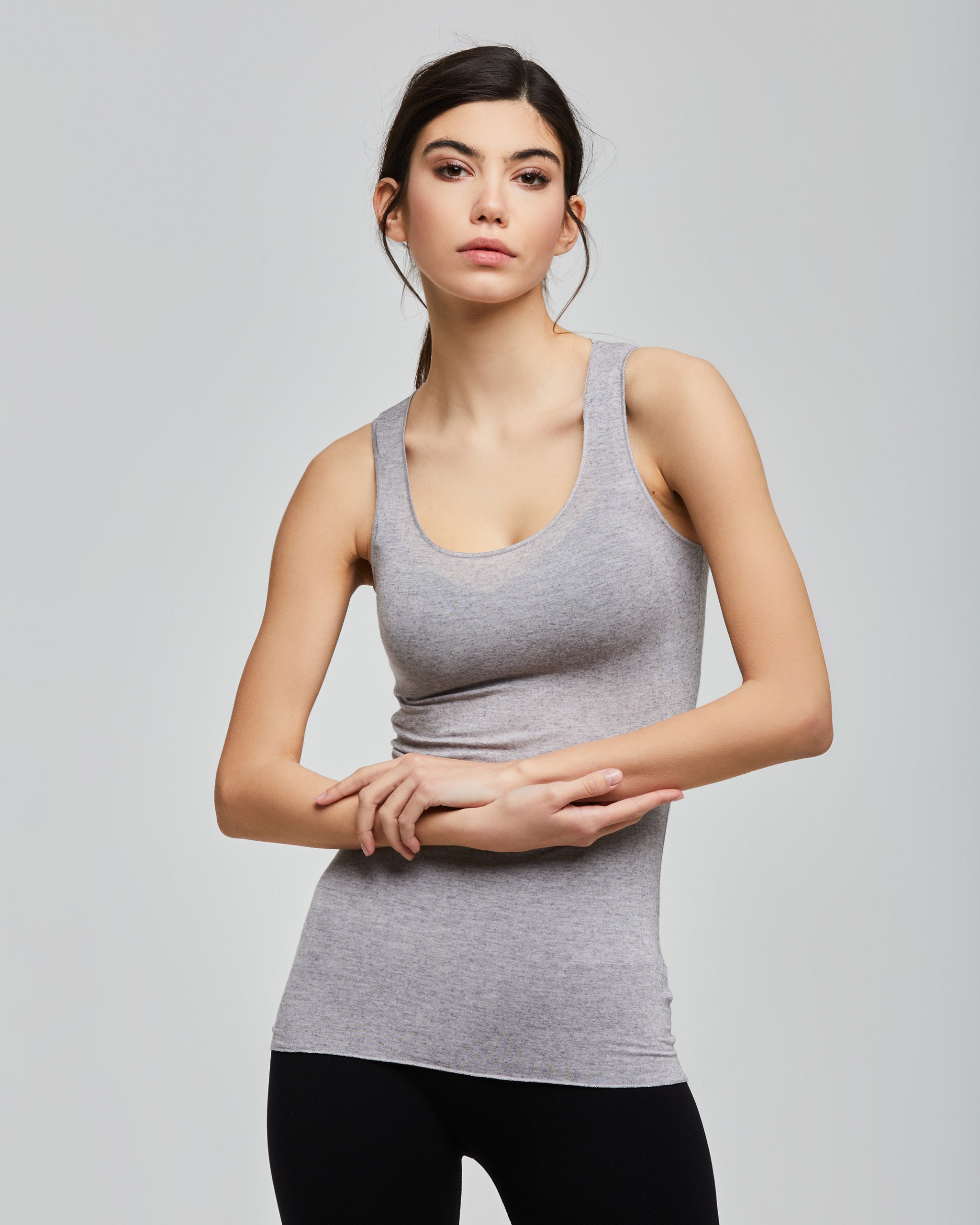 Wide strap modal cashmere scoop neck vest 