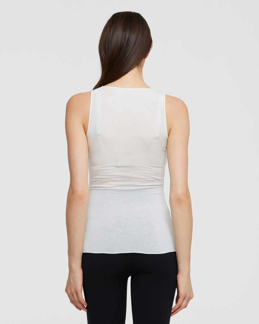 Women's wide shoulder strap vest, White crew neck Modal vest