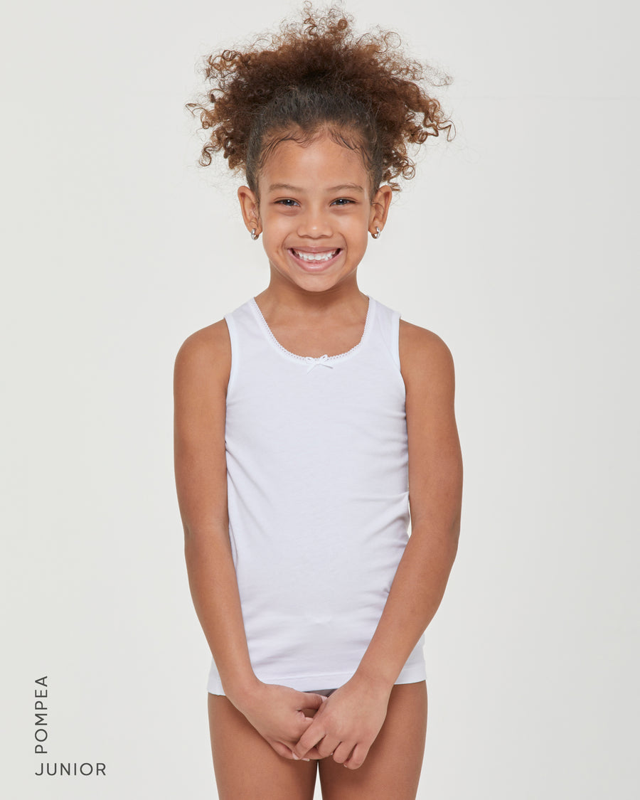 Girls' organic cotton crew neck wide strap vest