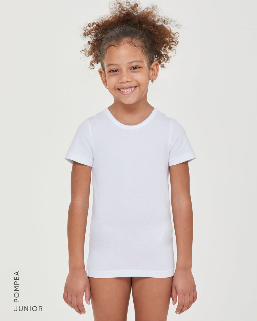 Girls' warm organic cotton crew neck T-Shirt vest, white, Kids' Underwear