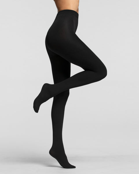 Lüx İpek Thermal Black Pantyhose with Skin Color Fleece Inside