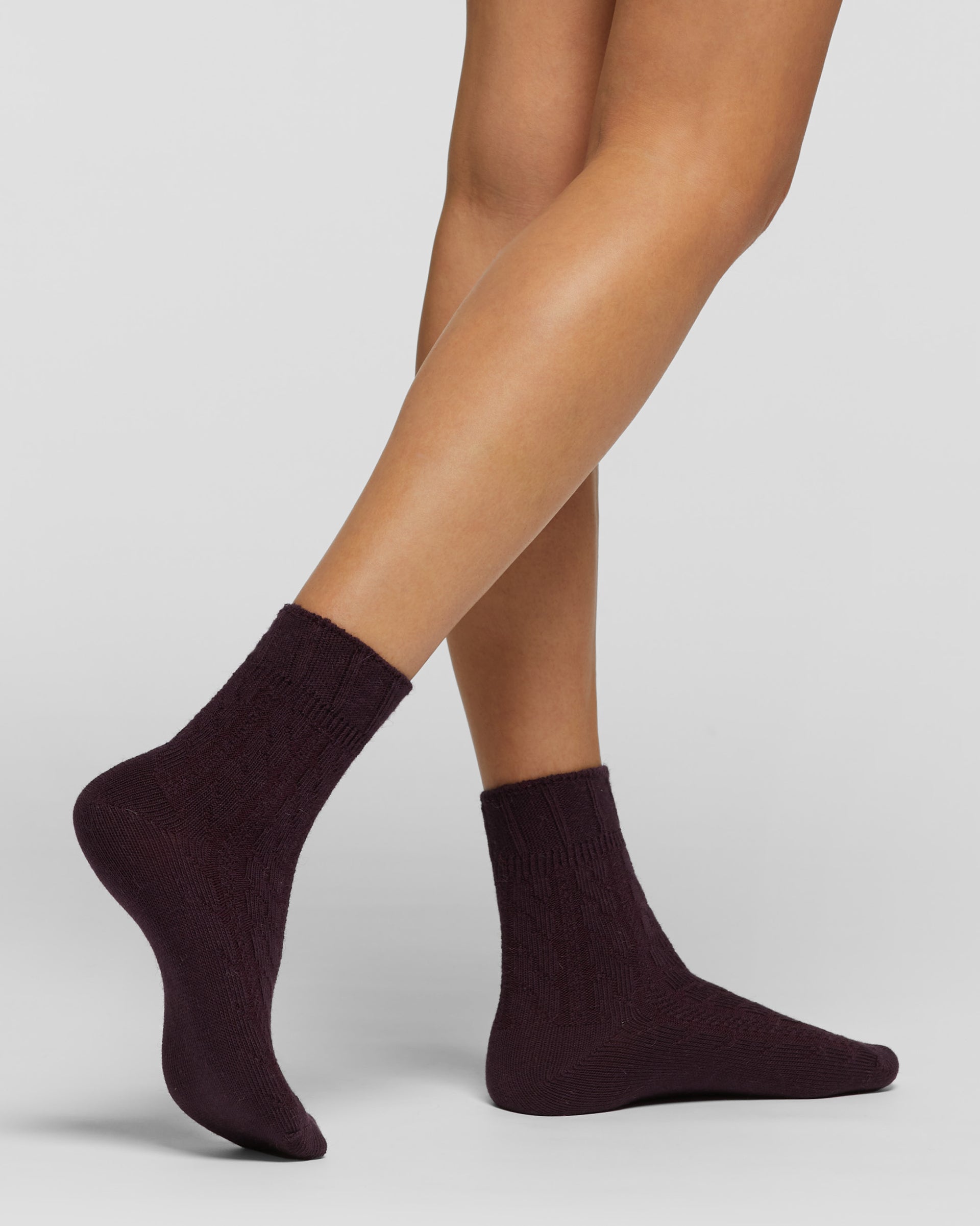 Calzino a costine in viscosa e lana, Pusteria, prugna Calze