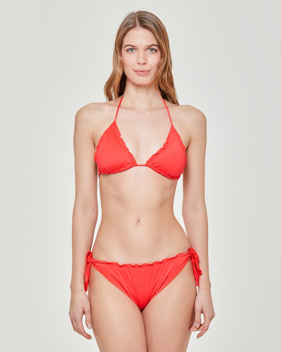 Santorini neon red triangle bikini top, Women's swimwear