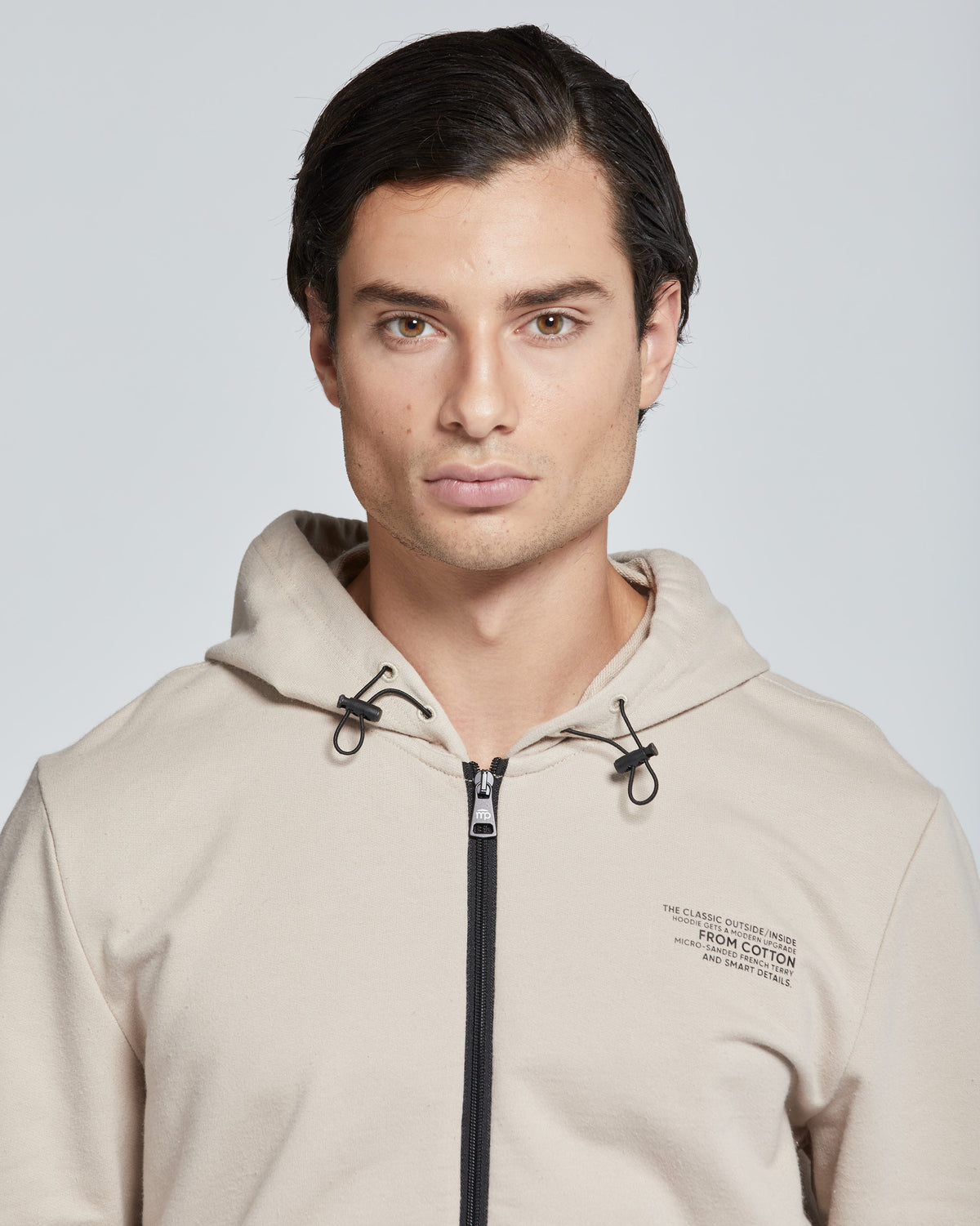 Mens' full zip cotton hoodie in solid colour, clay brown
