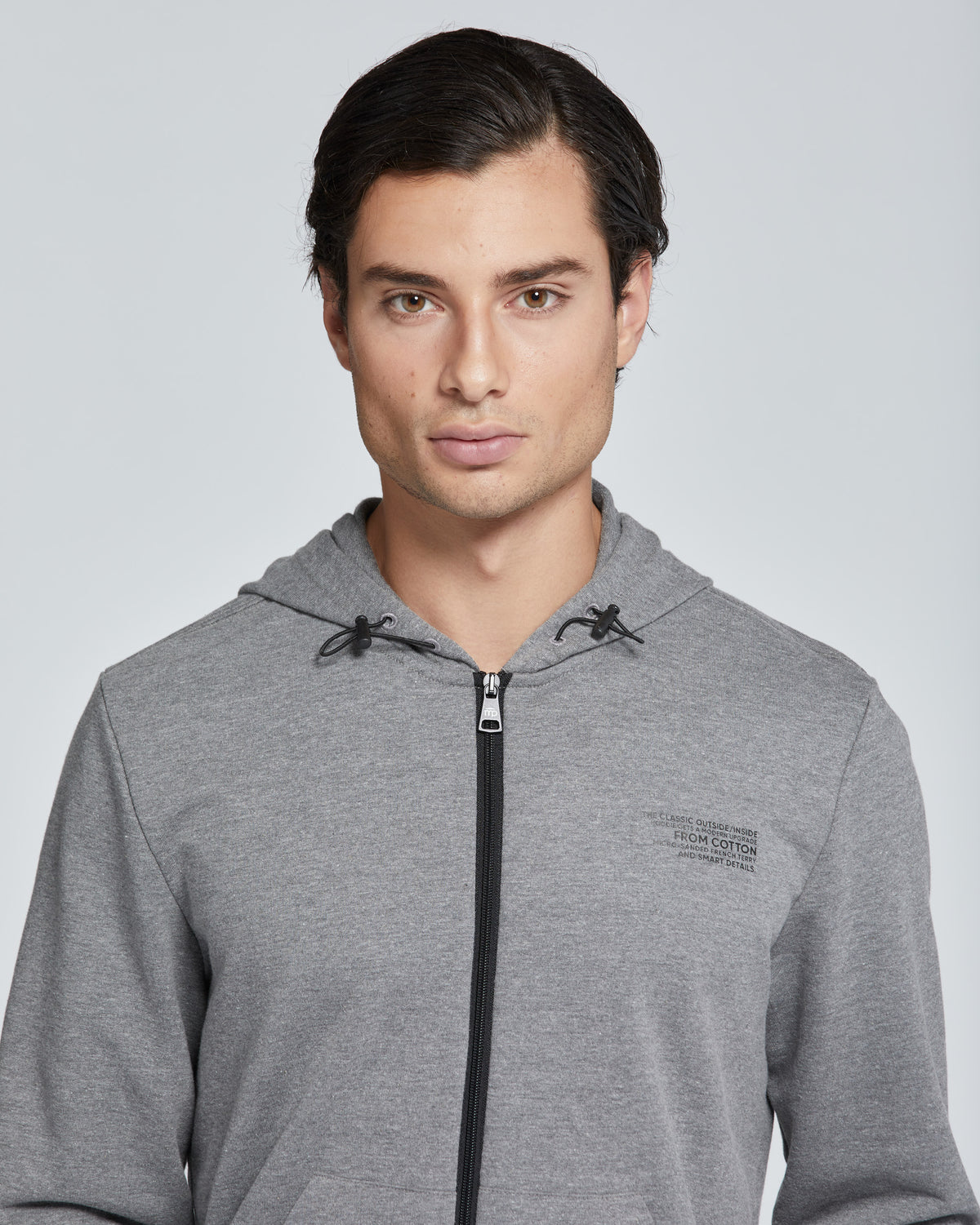 MEN'S SOLID COLOUR FULL ZIP COTTON HOODIE 