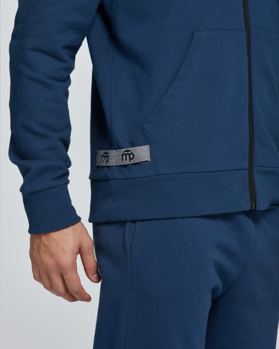 FELPA CON CAPPUCCIO E ZIP UOMO COTONE TINTA UNITA