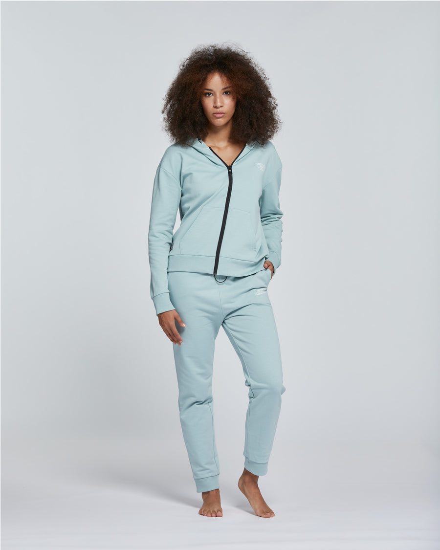 WOMEN'S SOLID COLOUR FULL ZIP COTTON HOODIE 