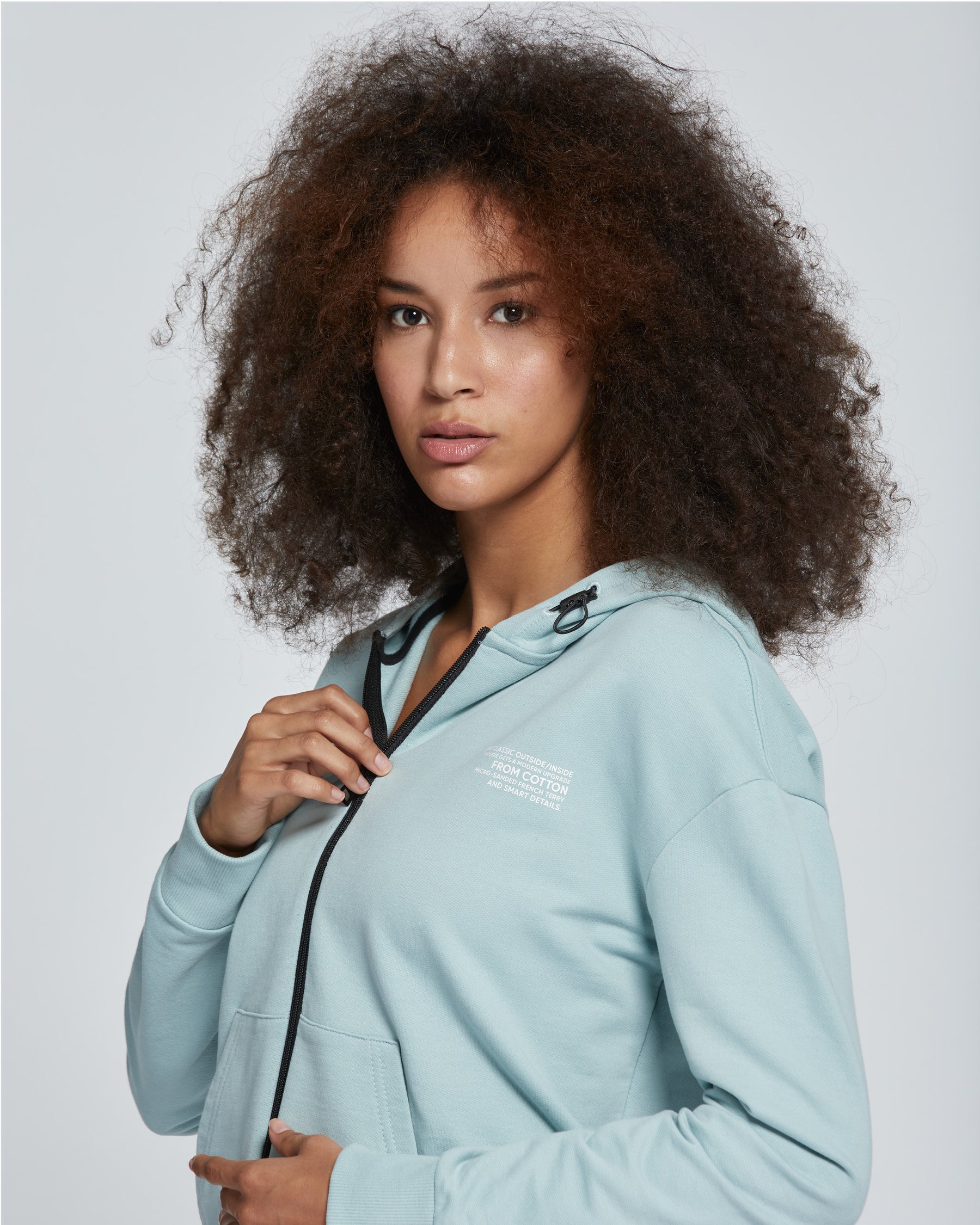 WOMEN'S SOLID COLOUR FULL ZIP COTTON HOODIE 