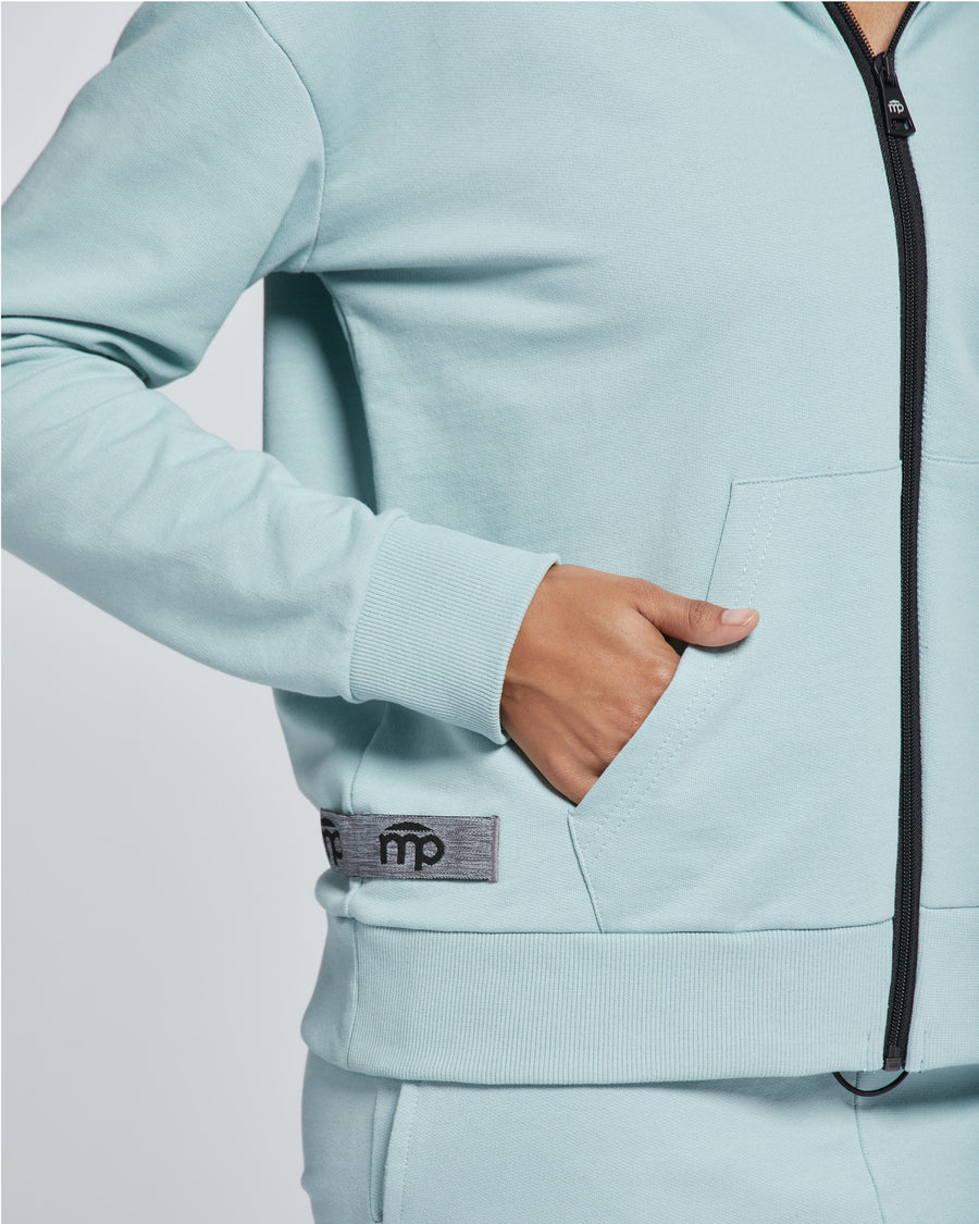 WOMEN'S SOLID COLOUR FULL ZIP COTTON HOODIE 