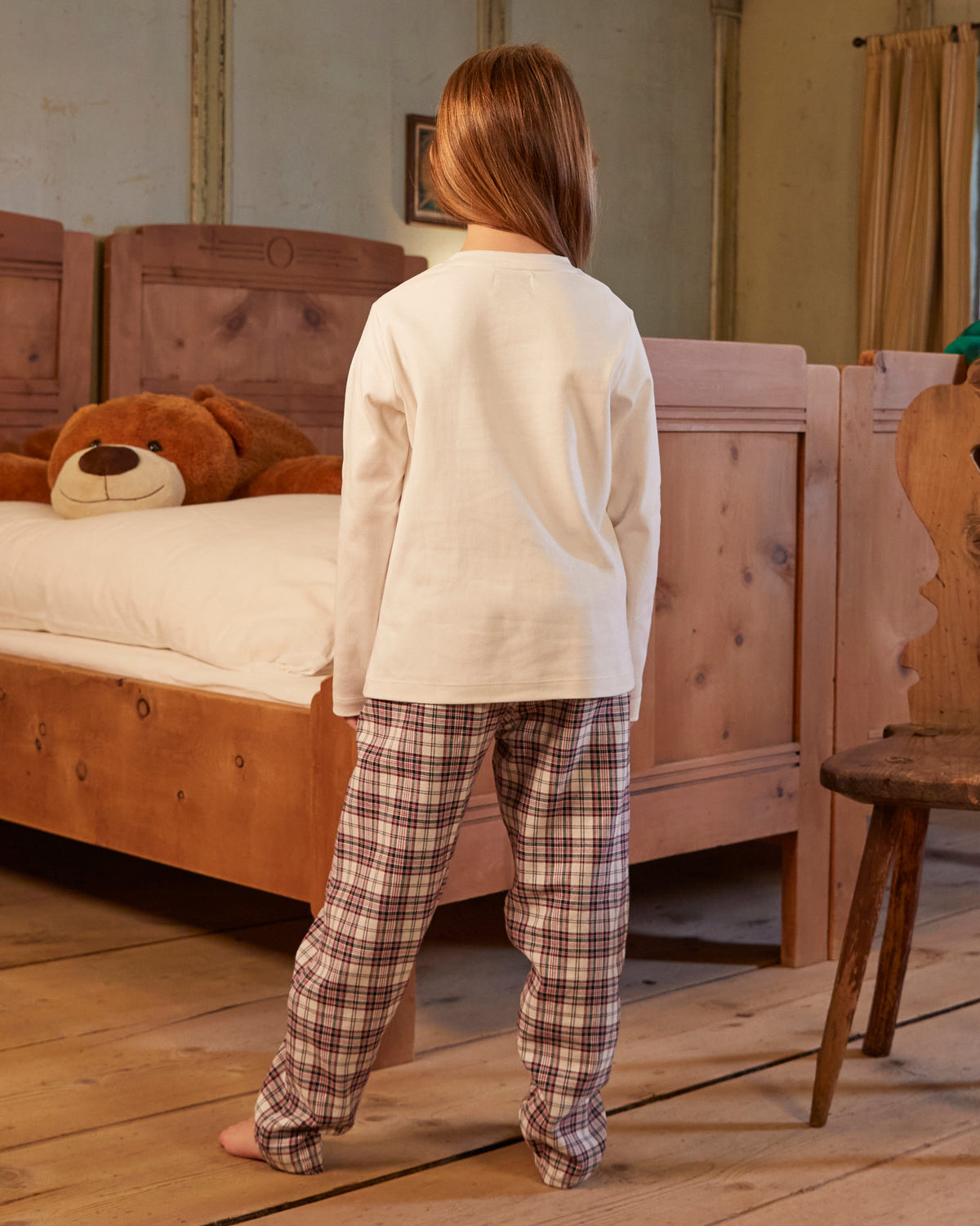 Girl's Christmas pyjamas in interlock cotton and flannel 